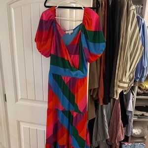 Skies Are Blue Multicolor Stripe Maxi Dress with Puff Sleeves